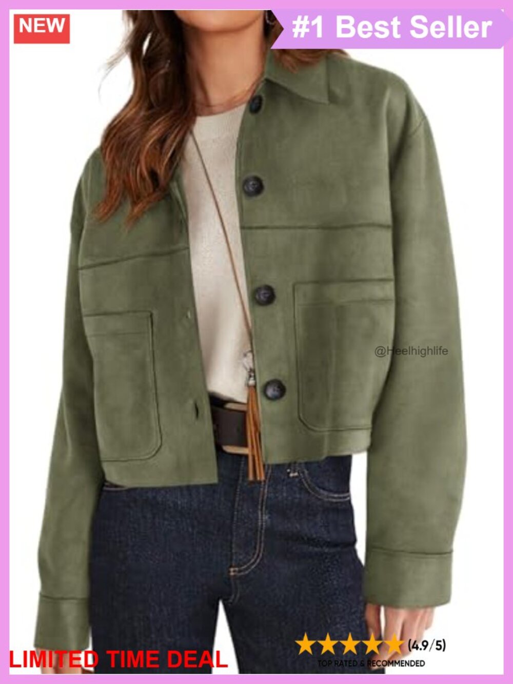 Faux Suede Shacket Jacket Lightweight Cropped Aviator Button Front Casual